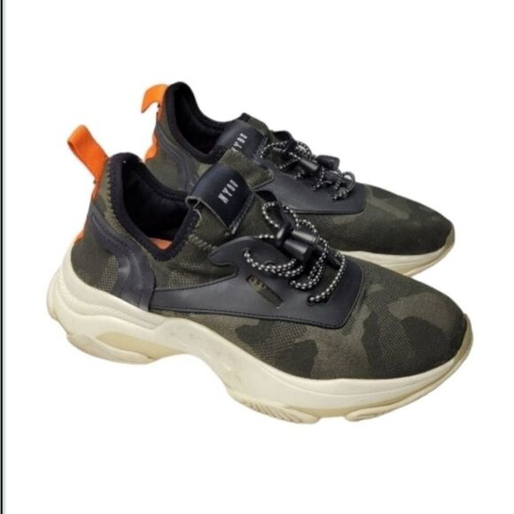 8.5 STEVE MADDEN Myles BLACK ORANGE CAMO TOGGLE CINCH TIE SNEAKER TENNIS SHOES 8 - Picture 1 of 10